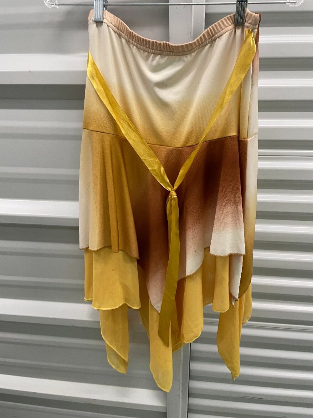 Splash Handkerchief Hem Fairy Skirt Brown Cream Yellow Size Medium